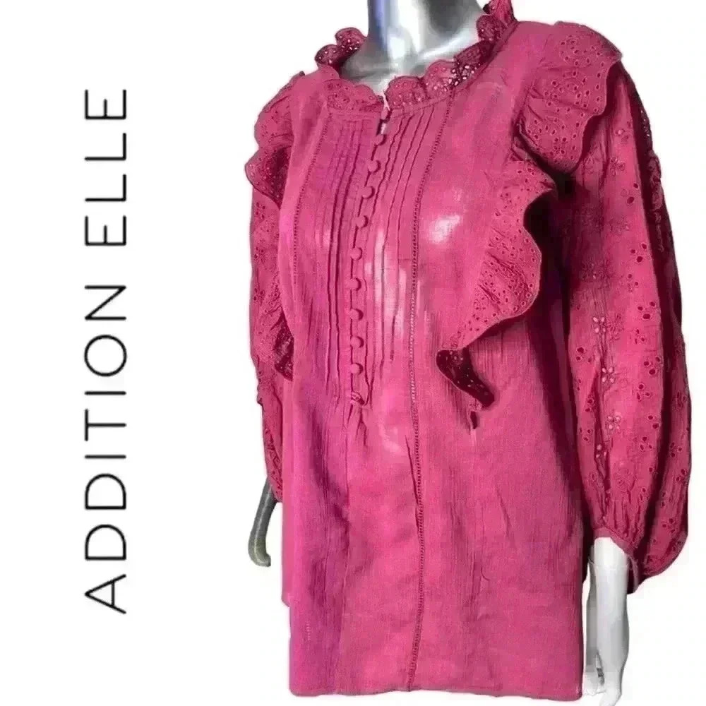 AE Boho Top Eyelet Sleeve and Trim Pintuck Front Detail Plum Size 2x